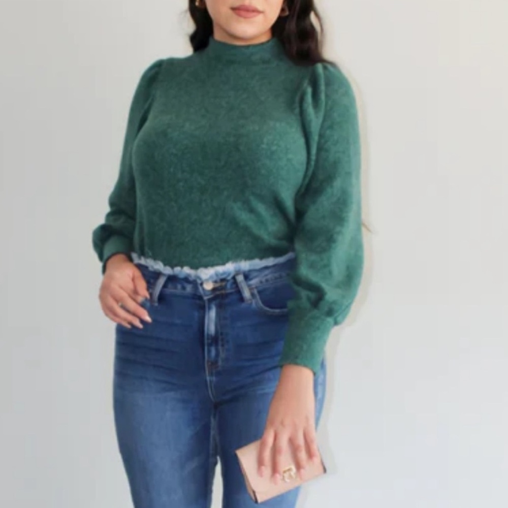 June & Hudson Green Sweater Mock Neck CozyButton Accent Womens XL Fall Winter